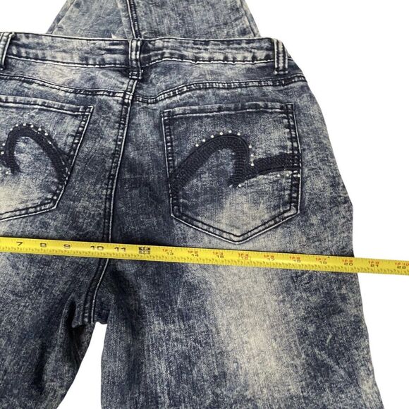 REVOLT Acid Wash Jeans Distressed Ripped Blue Stretch Denim - Picture 7 of 10